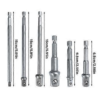 6 stk. 1/4 3/8 1/2 Socket Adapter Drill Bit Sett Muttertrekker Power Extension Impact Hex Shank Adapter Bor Nøkkelhylse