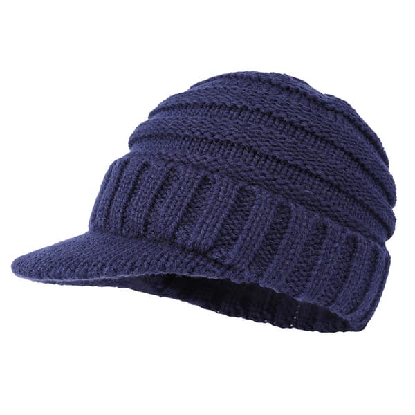 Trendig Varm Oversized Chunky Mjuk Oversized Ribbstickad Slouchy Mössa med Skärm Dark blue
