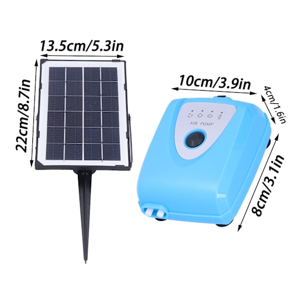 Solcellsdriven Syretillsats Vatten Syre Lågbrus Luftpump Dammluftare AP008 3.5W 3.0‑4.25V