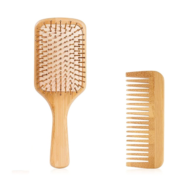 Naturligt hårvårdsset i trä och bambu, bredtandad kam &amp; utredningsborste för säker styling, antistatisk &amp; främjar blodcirkulationen för män och kvinnor