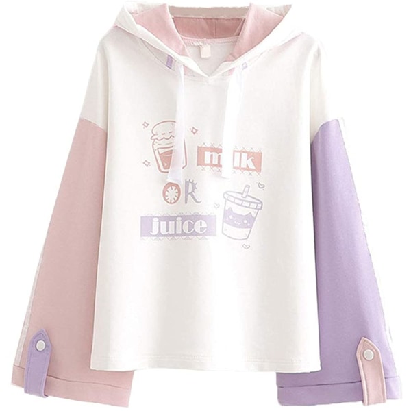 Lolita Casual Hoodies Tonårsflickor Patchwork Söta Cartoon Lång Sle