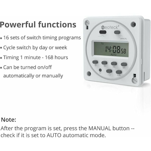 Digital Timer Switch, Programmerbart Tidsrelä med 16A Kontaktkapacitet, Avancerad Förinställning för Pålitlig och Flexibel Kontroll