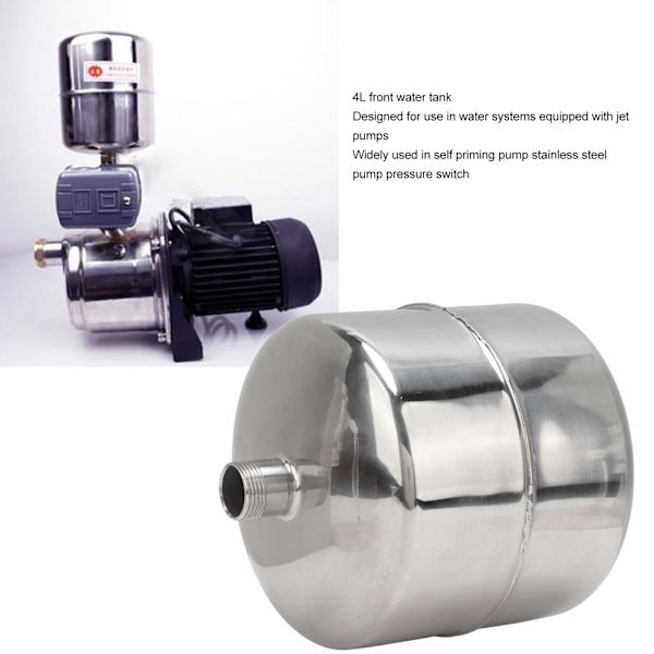Trykkbrytertank for pumpe, rustfritt stål, korrosjonsbestandig, hjem tilbehør, 4L