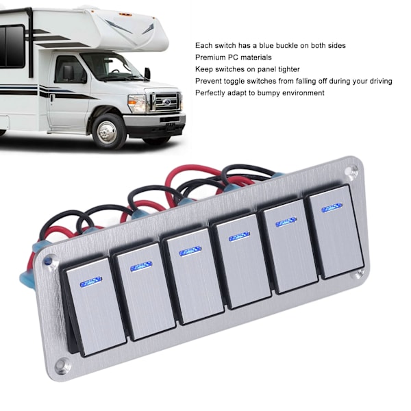 Vippekontaktpanel 6 Gang Vandtæt 5-polet Til/Fra Bilskifter 12V‑24V Blå LED