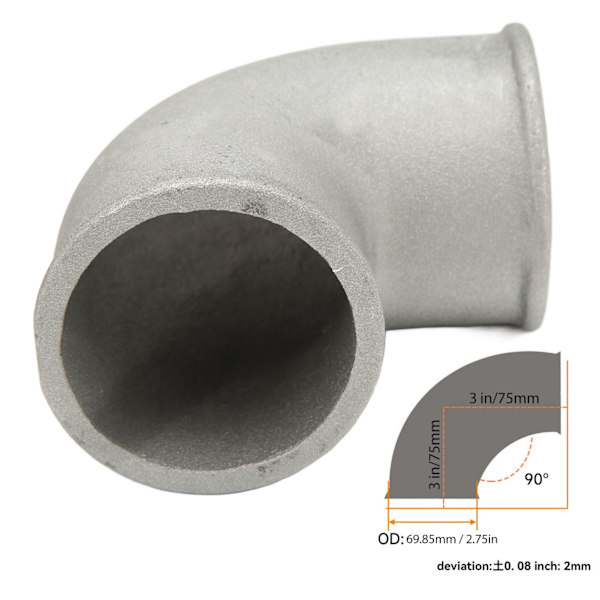 2,75 tommers Turbo Elbow Pipe 90° Støpt Aluminium Elbow Turbo Pipe Intercooler Tight Bend for Bil