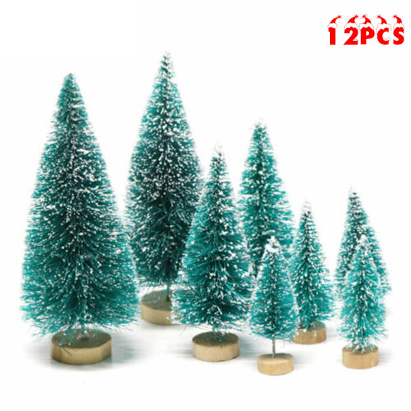 12 st Mini Sisal Julgranar Ornament Snö Frost Litet Tallträd Juldekor