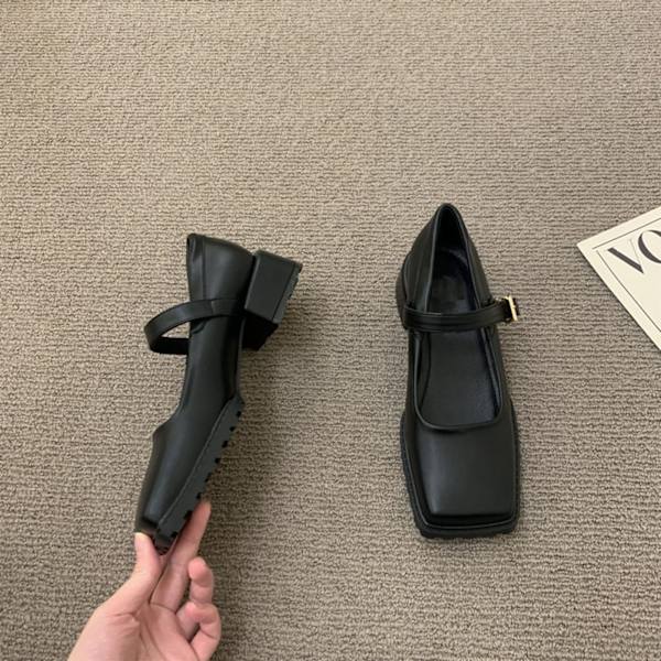 Kvinnors Spänne Platformskor Stängd Kvadratisk Tå Elegant Ergonomisk Ankelrem Pumpskor Svart 37