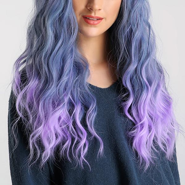 Langt krøllete parykk for kvinner i gråblå gradient - Stilig cosplay-parykk for fest - Syntetisk parykk 60 cm