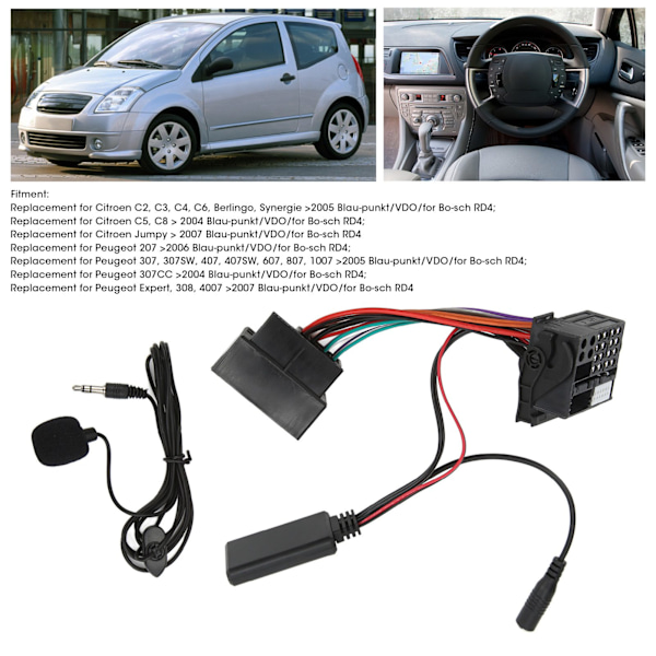 40-polet Bilstereo RD4 Fuldt Ledningsnet Bluetooth Mikrofon AUX IN Kabel Adapter Udskiftning til Citroen C2 C3 C4 C6