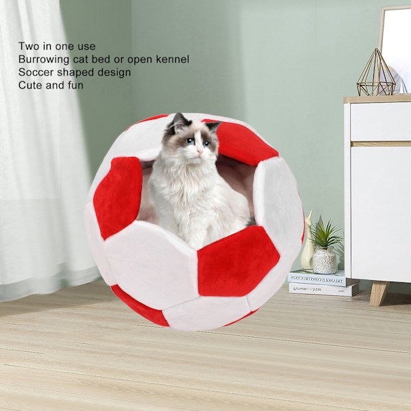 Pet Cave Bed Efterår Vinter Varmt Halvt Lukket Fodboldformet Dobbelt Brug Kattenest til Katte Killinger Hvalpe Små Dyr Rød Hvid S