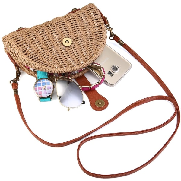 Halm axelväska, Summer Beach Bag Dam Halm Crossbody Bag Handvävd Raffia Bag Basket Bag Sommar Strandväska Dam Vävning Handväska för arbete