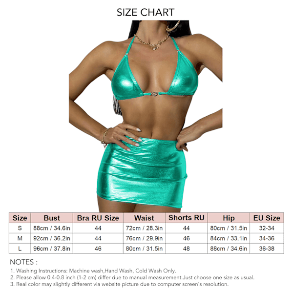 Dam 3-delad Baddräkt Set Enkel Kryddig Stilren Slim Fit Bikini Set Baddräkt för Stränder Pooler Grön S