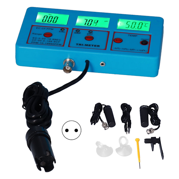 PH-118 Multiparameter Vattenkvalitetsmätare LCD Bakgrundsbelysning ORP PH EC TDS CF TEMP Testare Mätare EU-kontakt 220V