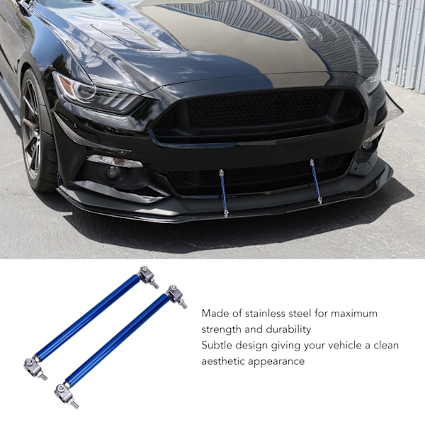 2 stk Bumper Lip Diffuser Stang 15cm Strækbar Rustfrit Stål Splitter Støtte Tie Pull Bar Blå
