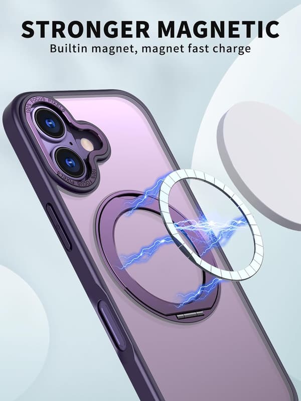 360° roterbart magnetiskt ringfodral för iPhone 16 Plus, stötsäkert skyddsfodral (lila) Purple iPhone 16 Plus