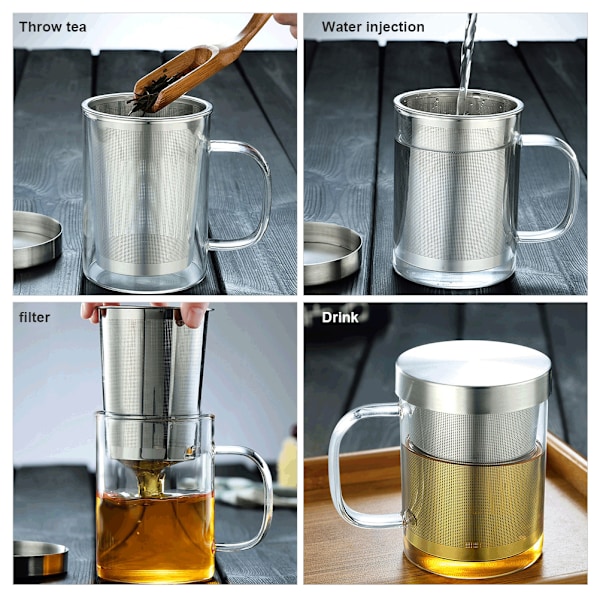 Elegant tekopp i borosilikatglas med sil och lock, blyfri och BPA-fri för säker bryggning hemma eller på kontoret