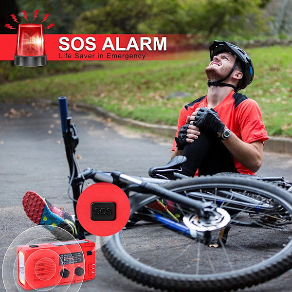 Nödradiomanuell Vev Solcellsdriven SOS-larm Uppladdningsbar Dynamo Telefonladdare COB Ficklampa Radio