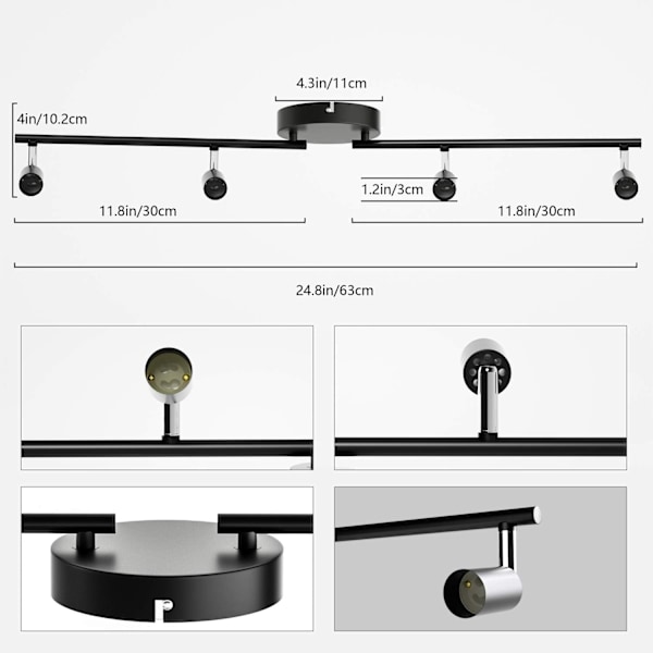 Roterbart Spothuvud Track Lighting Kit, Modern Design Med Enkel Installation För Kök Eller Vardagsrum, Matt Svart Finish & Infälld Montering