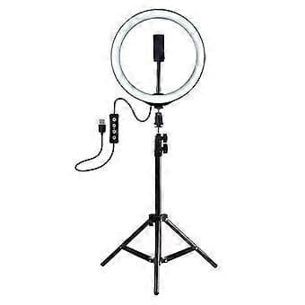 LED-rengasvalo 26 cm jalustalla USB-lamppu 3 tilaa