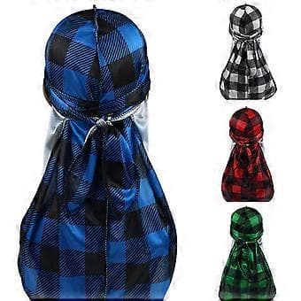 Durags Caps hodeplagg for kvinner og menn, unisex, Doo Rag Wave silkehodeplagg, justerbar for kjærester, cellegiftpasienter, hårtap, sovehette, svart og hvit
