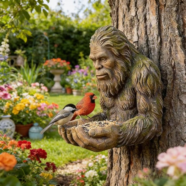 23,5 cm Bigfoot fuglefoderhus harpiks ornament til haven