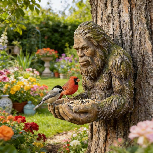 Bigfoot fuglefoderhus harpiks ornament til haven