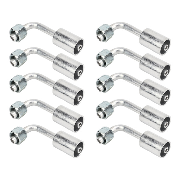 10 stk 3/8 tommer klimaanlegg 90 graders Beadlock Aluminium AC Splicer Slangekoblinger Adapterkontakt for Bil Lastebil Ingeniørkjøretøy