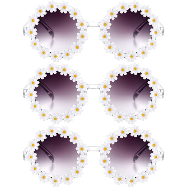 3 pakker Daisy Flower Solbriller Daisy Shape Runde briller Novel Floral Party Solbriller Briller for kvinner