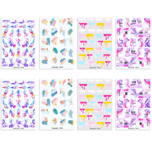 Nail Art Stickers Dekaler Fargerike 8 ark negleklistremerker, negler