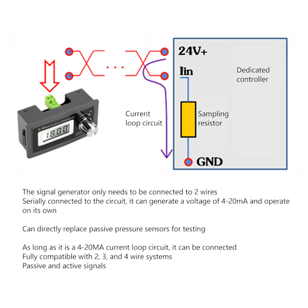 4‑20mA Signalgenerator 2-trådet Høj Præcision Stabil Digital Signalgenerator 15v‑30v