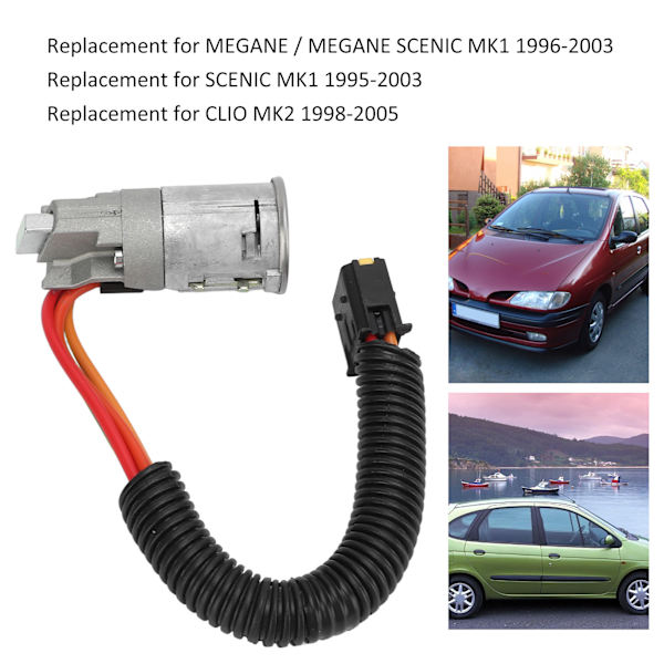 Tændingscylinder med 2 nøgler 7701471098 Udskiftning til MEGANE SCENIC MK1 1996‑2003