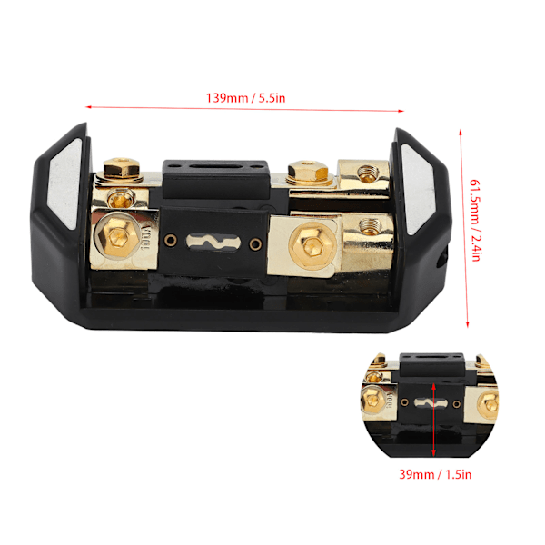 2-vägs 100A Säkringshållare Box 1x0GA In 2x4GA Ut Distributionsblock för Bilstereo Ljudmodifiering