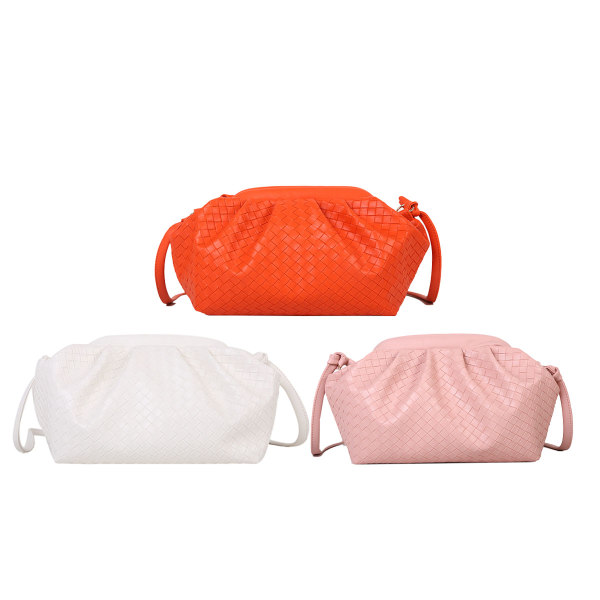 Dumpling bag, dam handväska axelväska handväska PU läder wo White+Pink+Orange