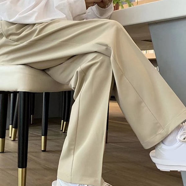 Mænds Suit Bukser Straight Leg Wide Leg Bløde Åndbare Elastiske Mænds Løse Casual Bukser til Forår Efterår Khaki XL