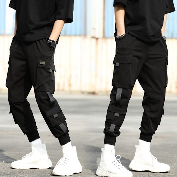 Menn Joggingbukser Polyester Løse Bukser Casual Sweatpants Polyester for Trening Trening L Svart