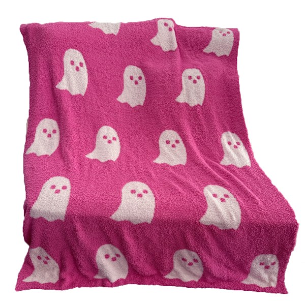 Spöken Filt Mjuk Bekväm Andningsbar Halloween Pläd Filt för TV-tittande Camping Rosa 100x150cm/39x59in 650g/22.9oz