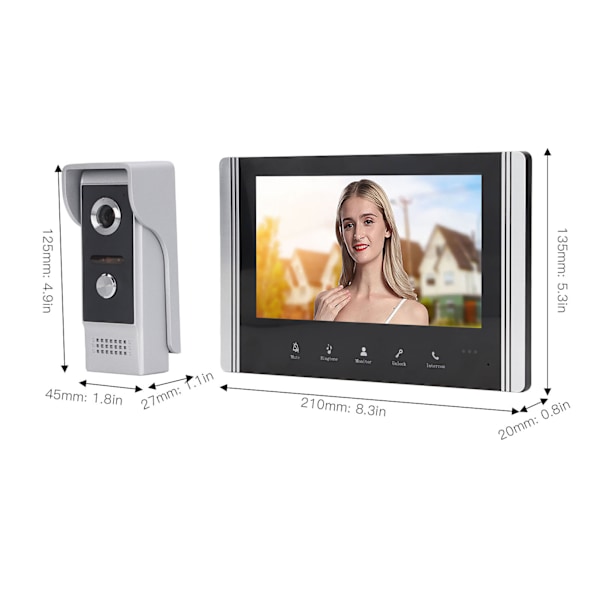 7 Tums WiFi Videodörrklocka Intercomsystem Smart 1 för 1 Visuell Telefon Fjärrkontroll Video Intercom Ingångssystem EU-kontakt