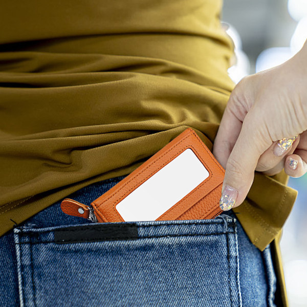 Liten läderplånbok för kvinnor, damväska med dragkedja, RFID