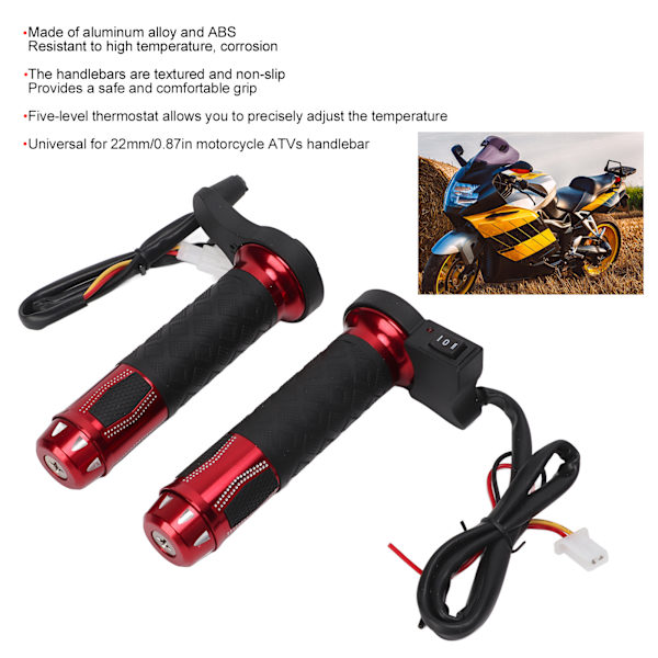 2 stk. 22mm/0.87in Elektrisk Opvarmede Greb Aluminium Legering Vinter Håndvarmer til Motorcykel Cykel Styr 12V‑14V Rød