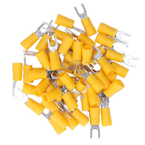 50 st. Gaffelterminaler Isolerad Spade U-typ Trådkontakt 12‑10AWG Kabel Crimp SV5.5‑4 Gul
