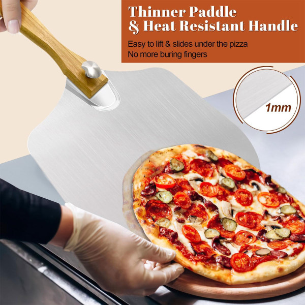 Pizzaskorpe i rustfritt stål - håndtak i akasie - brukes også til