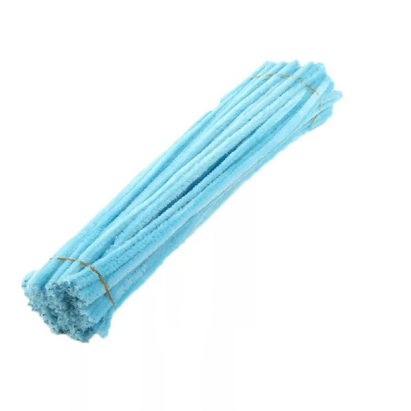 100 st Piprensare Flexibla Böjbara Ren Färg Polyester Chenille Stjälkar DIY Barnens Tidiga Utbildning Handgjorda Leksaker Ljusblå