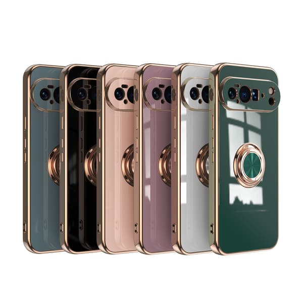 6D Galvanisert Ensfarget Ringstativ Magnetisk Telefondeksel til Google Pixel 11 Pro - Grå Gray Pixel 11Pro