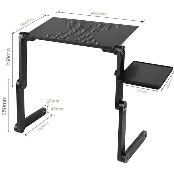 Bærbart Laptopbord i Aluminium, Foldbart Laptopbord med Køleventilator til Seng og Sofa, Justerbart Laptopstativ med Ergonomisk Design