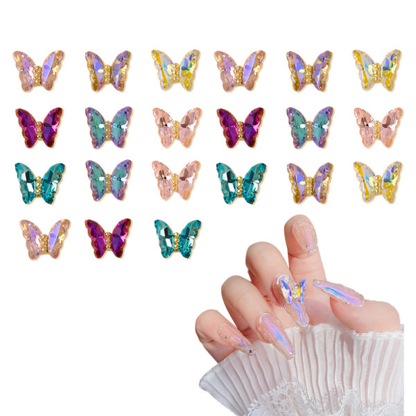 21 kpl 3D Butterfly Nail Charms Crystals Clear Diamond