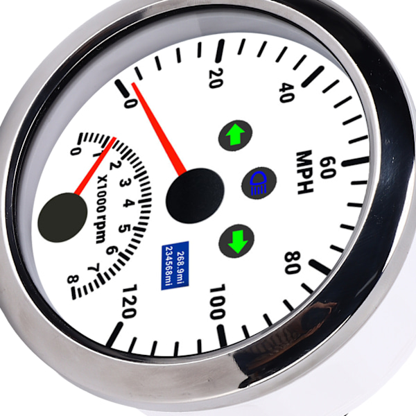 85mm 0‑120MPH GPS-nopeussensori Mittarilla ja Kierroslukumittarilla 8000 RPM Ylinopeusvaroittimella LCD Punainen Taustavalo 12V/24V Autolle Veneelle ATV:lle Valkoinen
