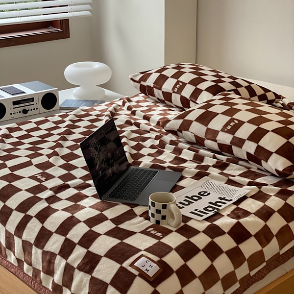 Simpel Vintage Ternet Tæppe Efterår Vinter Varmt Lur Tæppe Flanel Fleece Sofa Fritid Tæppe Mocha Brun 150x200cm