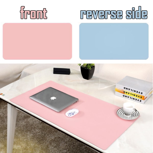 Kaksipuolinen PU-nahkainen pidennetty työpöytä/hiirimatto (pinkki ja sininen)