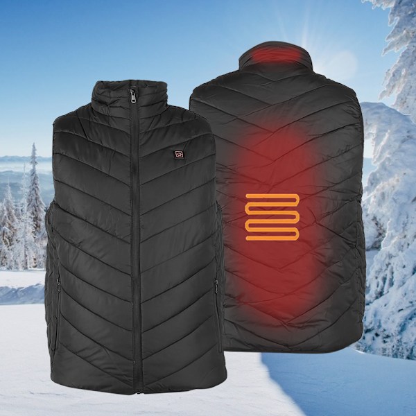 Uppvärmningsväst Unisex Män Kvinnor USB-kontakt Uppvärmningsvarm Väst för Vinter Svart(XL)