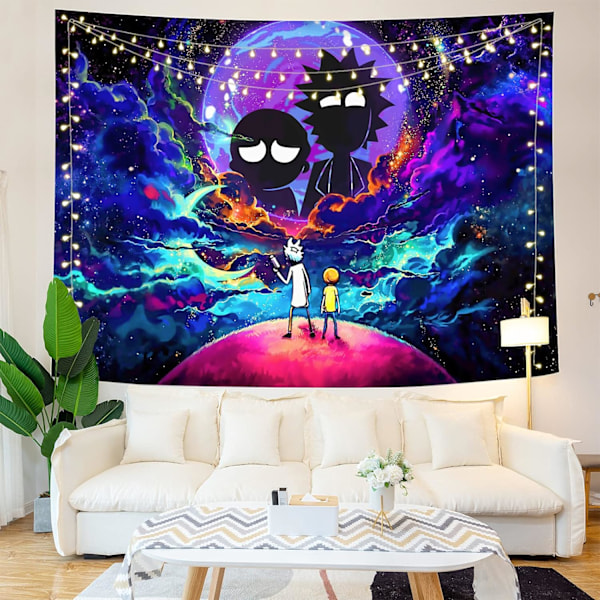 Trippy Blacklight Dödskalle Gobeläng, Stjärnklar Galax Mönster Mandalas Måne Design UV-Reaktiv Design, Högkvalitativ Polyester Mjuk Hållbar Lättviktig,